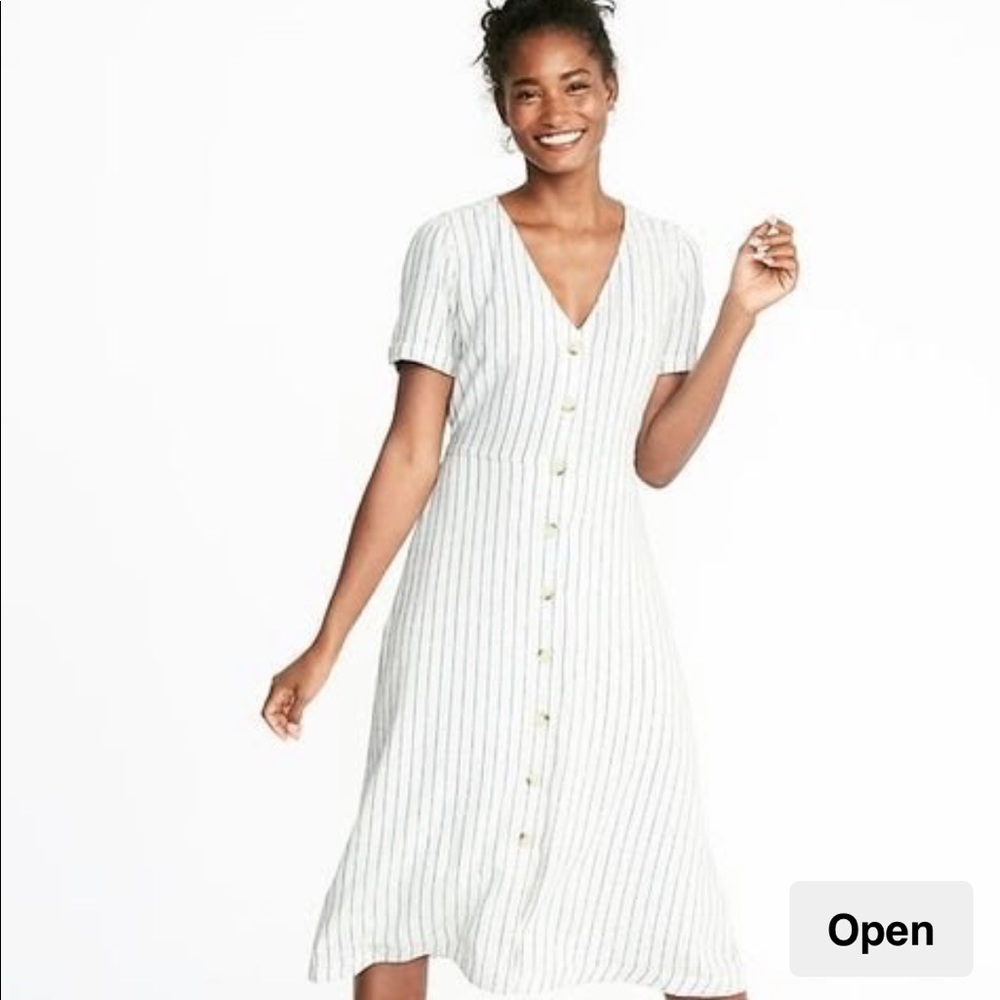 Linen midi button down dress